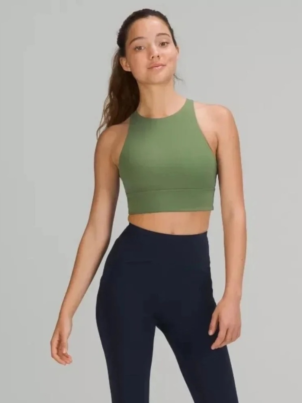 High Neck Bra Medium Support, B-D Cups, Green, Lululemon, Size 6